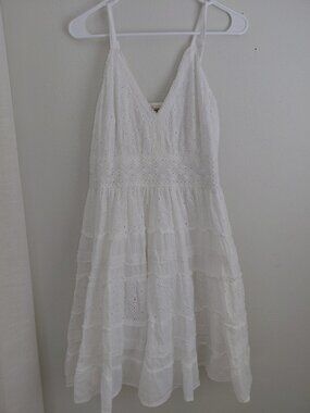 Magic White Eyelet Cotton Mini Dress Boho Cottagecore Western Large